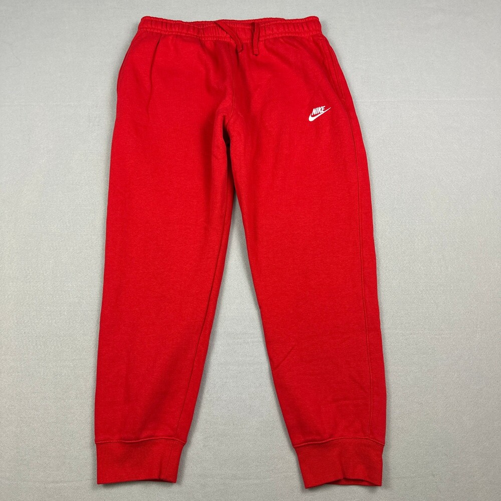 Nike Pants Men Large Red Solid Jogger Tapered Swoosh Club Fleece Sweatpants L